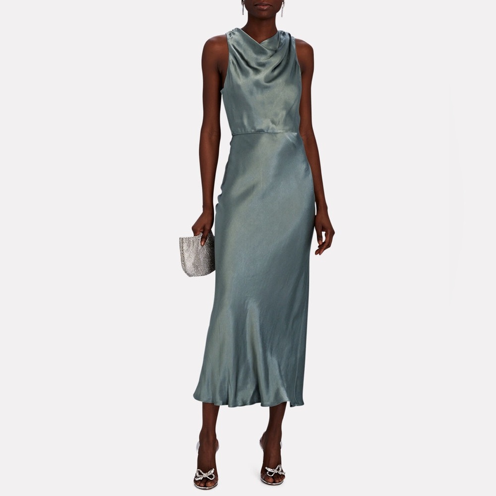 Shona Joy La Lune Cowl Neck Satin Midi Dress in Green-It. US size 4. Like New.